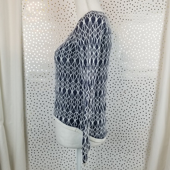 Loft | Blue & White Patterned Linen Hi-Lo Sweater - Picture 3 of 7